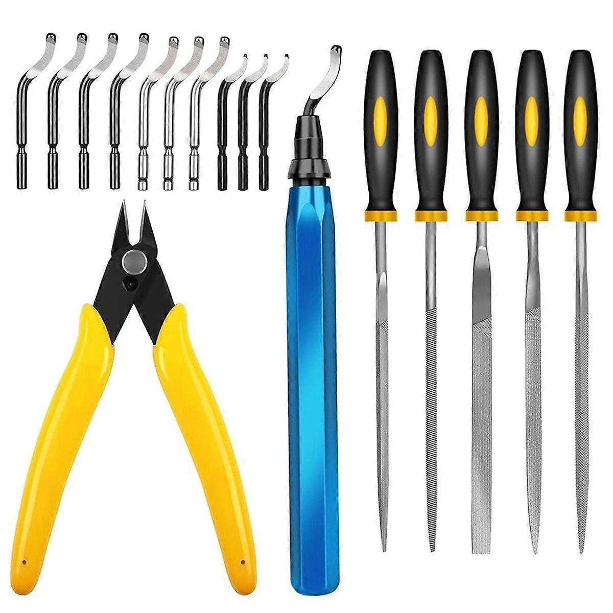 3D Print Deburring Tool Set with 11pc High Speed Steel Blades Removing Burr 5Pcs Needle File 1pc Mi