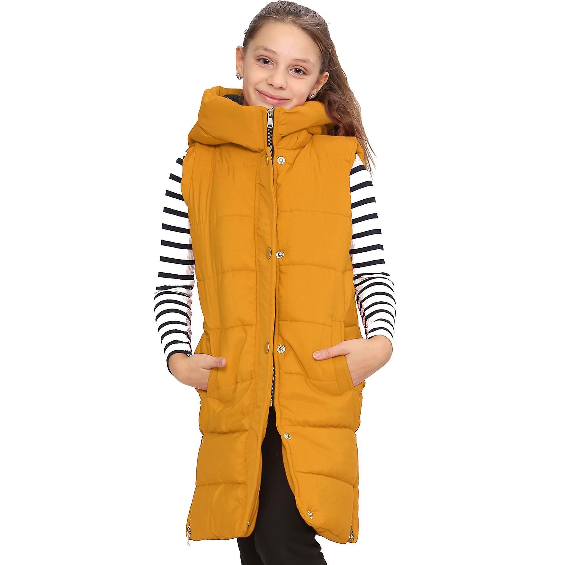 Girls Down Vest Mustard Hooded Jacket