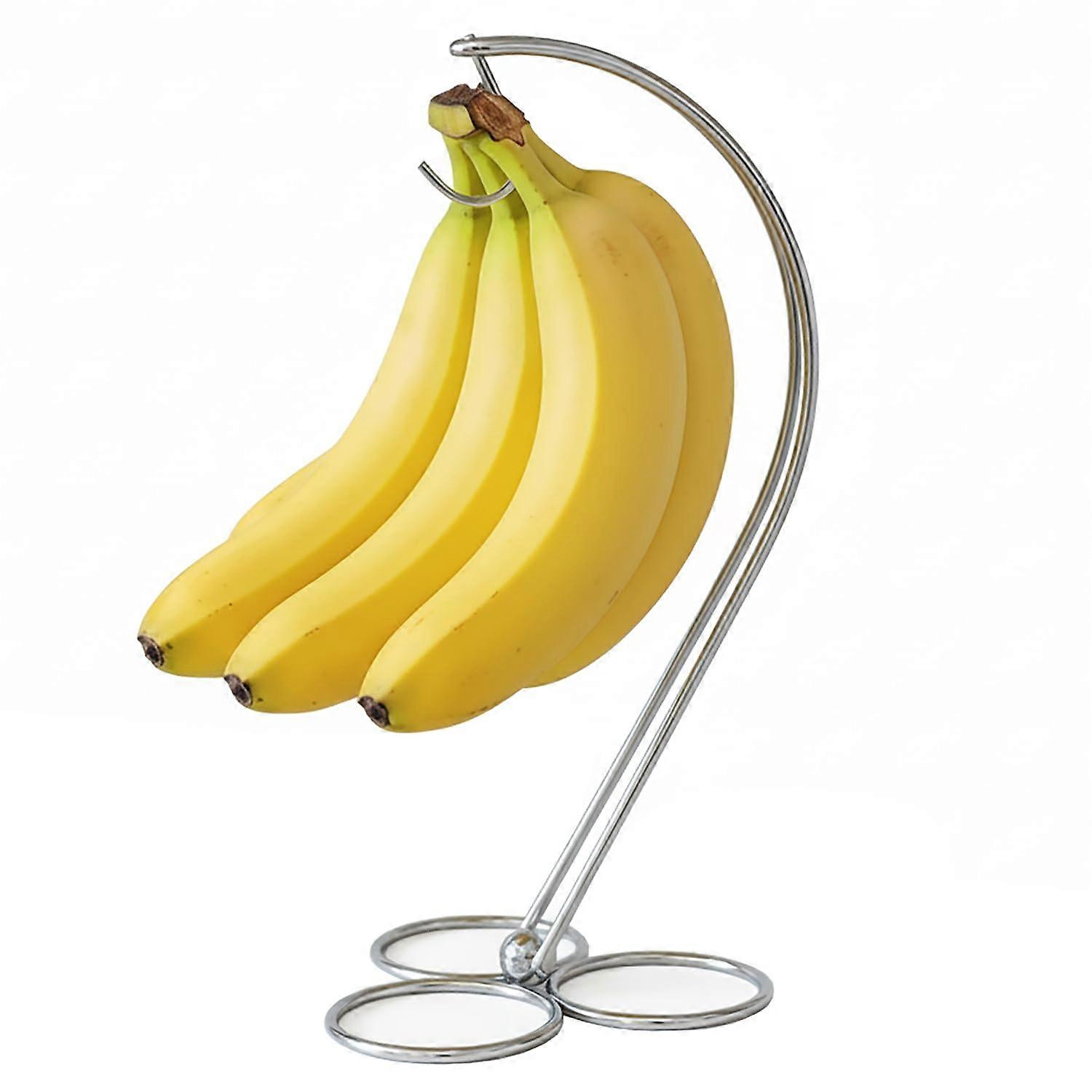 Banana Holder Stand for Kitchen Counter, Chrome Banana Hanger with Hook Prevents Bruising