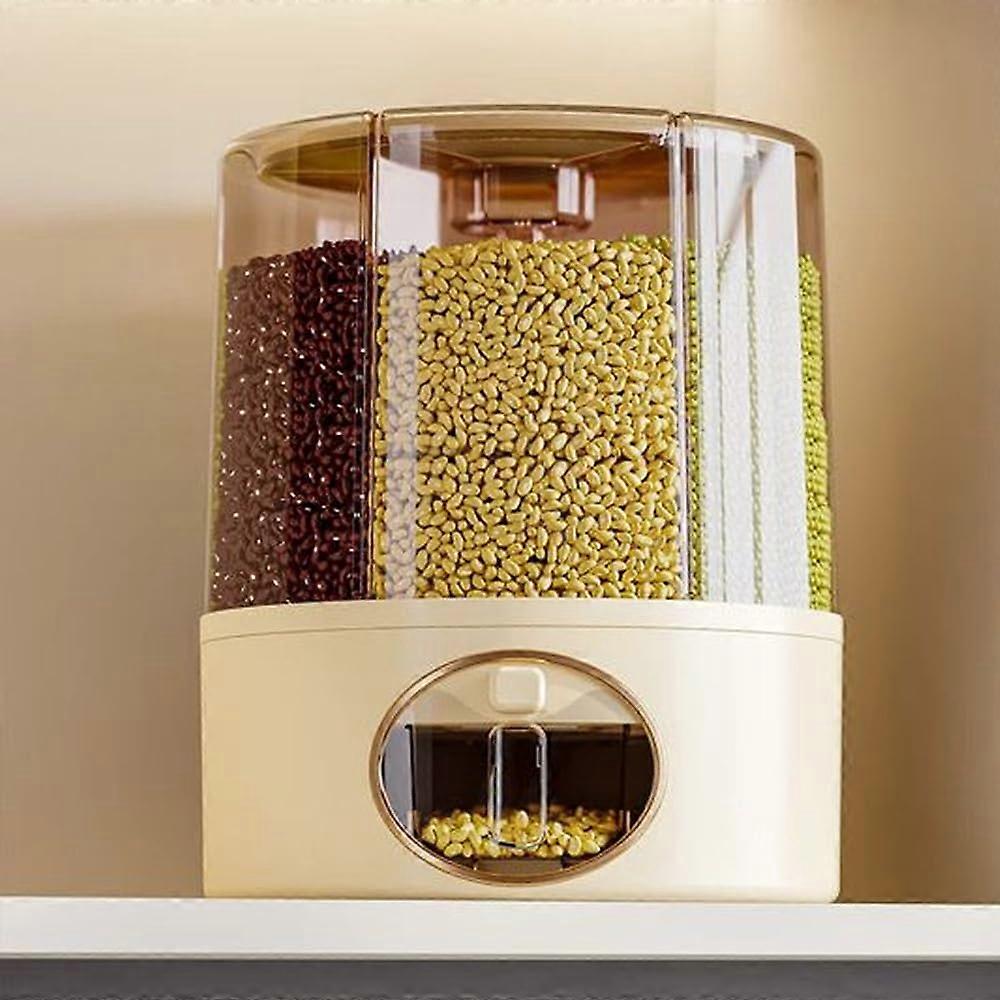 6Grid Rotating Food Dispenser with Airtight Lid, 360° Grain Storage Container for Kitchen Pantry