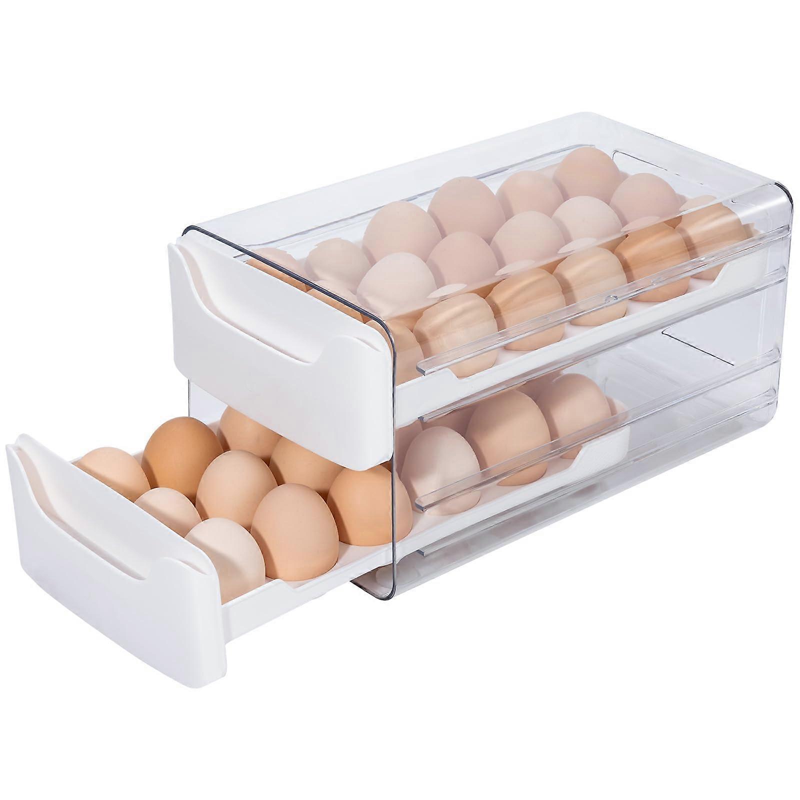 Egg Storage Container 36 Egg Large Capacity Double Layer Drawer Organizer for Refrigerator White