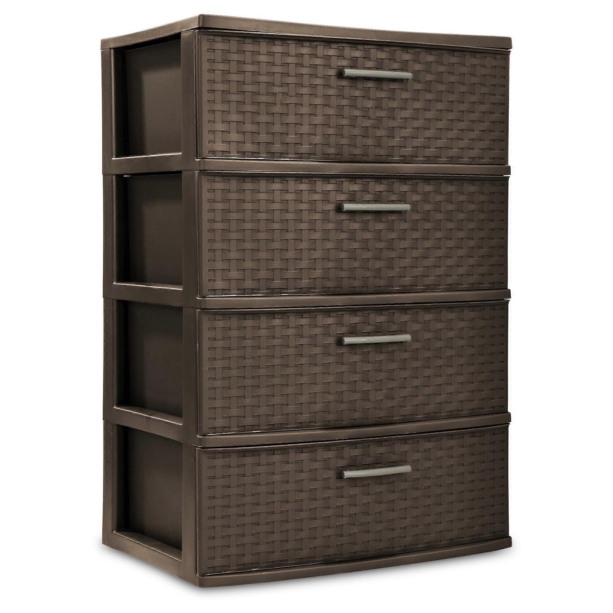 Espresso 4 Drawer Storage Tower with Opaque Drawers and Stylish Woven Texture for Space Saving