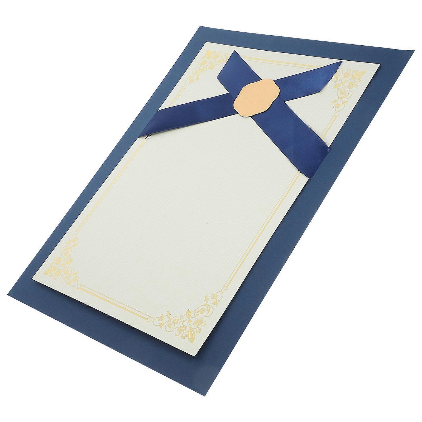 Navy Certificate Cover Paper Document Cover for Daily Use Stamping Pattern