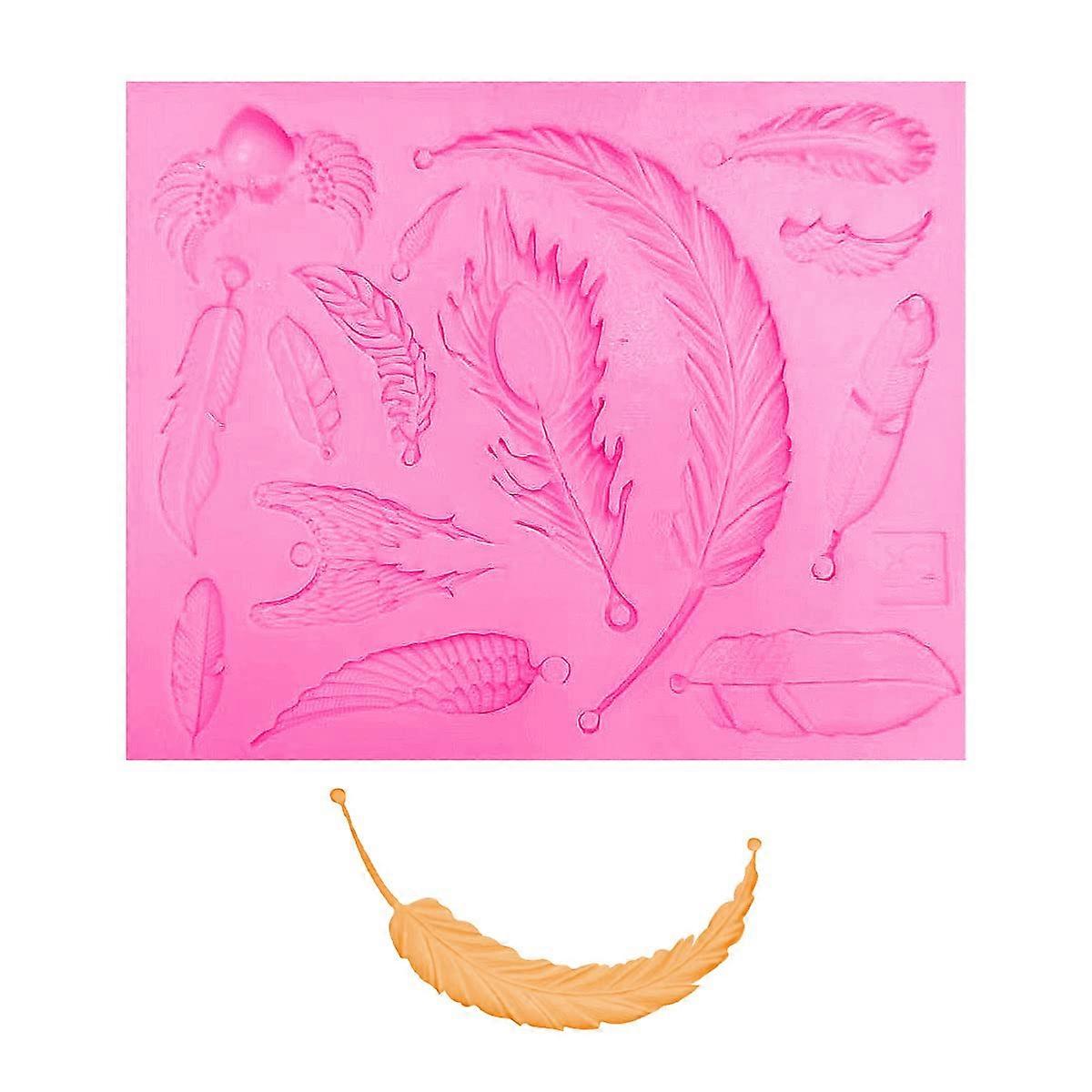 Silicone Feather Mold for Cake Decorating, FoodGrade Multiple Feather Shapes, Pink Baking Tool