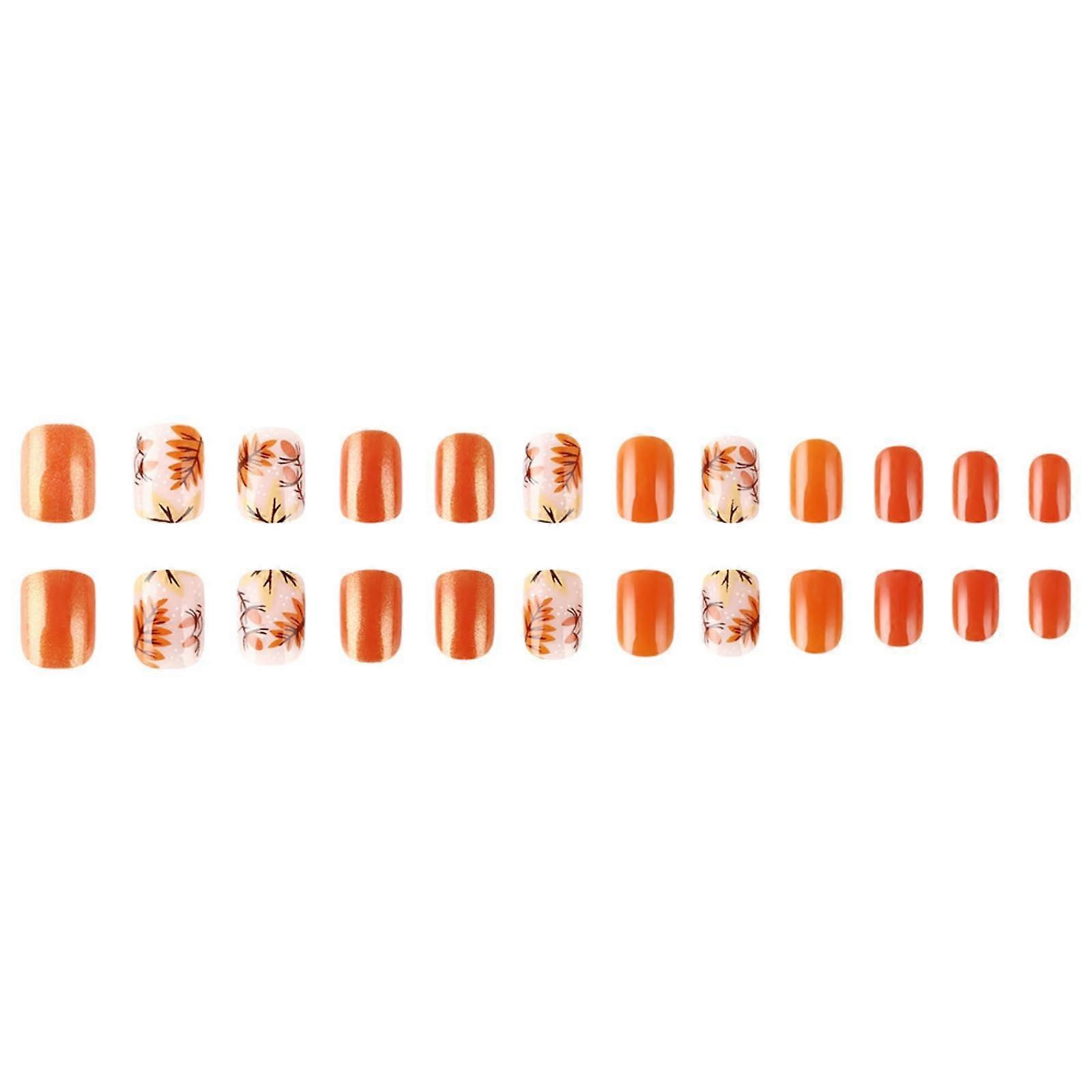 Thanksgiving Press On Nails Short Square Maple Leaf Design Fall False Nails for Women