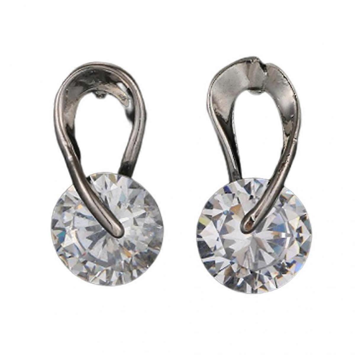 Twisted Hook Crystal Stud Earrings - Silver