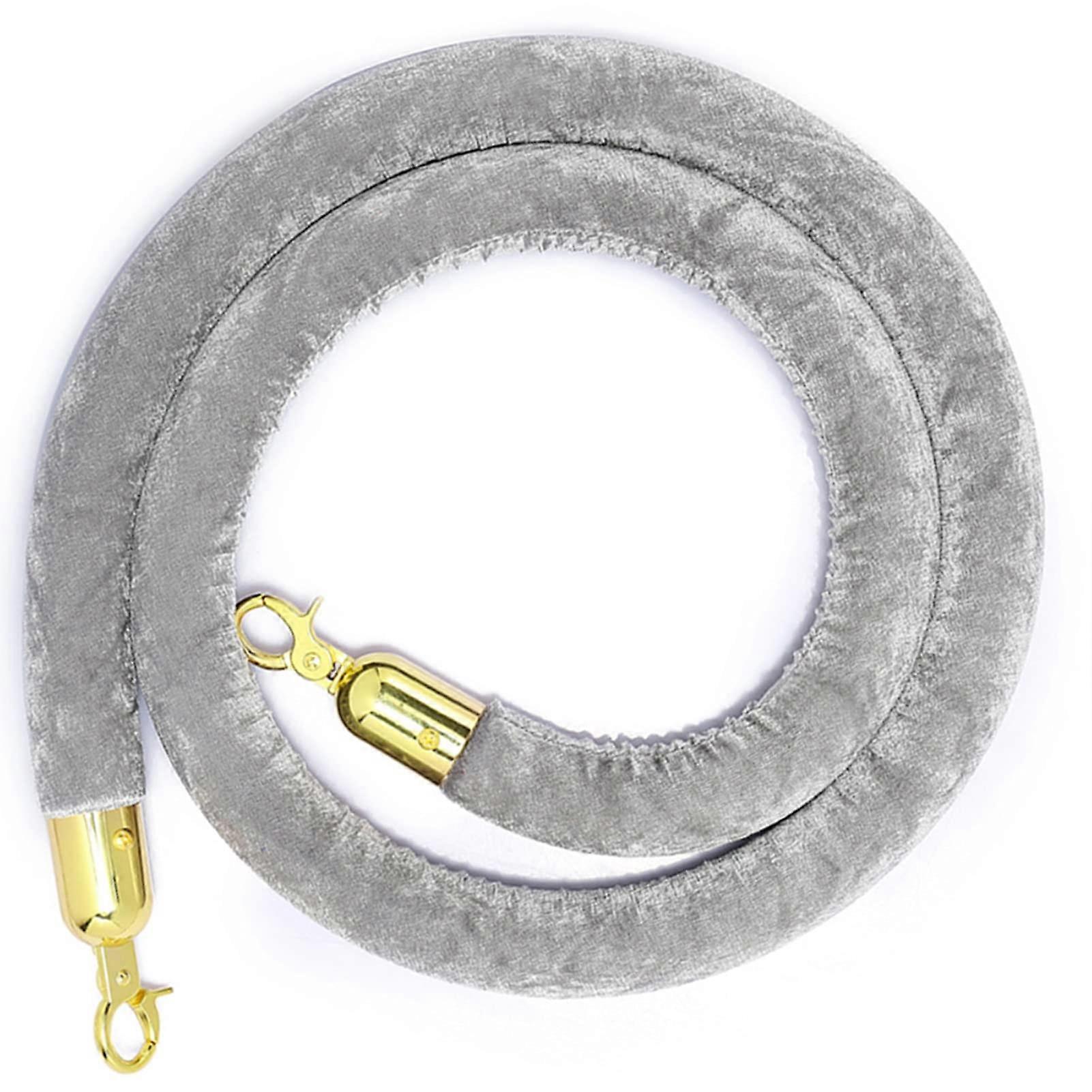 Velvet Stanchion Rope with Silver Hooks Grey 3ft Elegant Thick Queue Barrier for Event Crowd Control