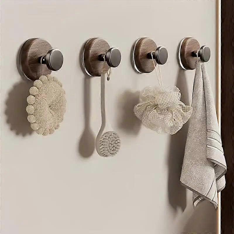 Suction Cup Hooks Waterproof RustResistant No Drill Bathroom Towel Hooks 2 Brown Wood