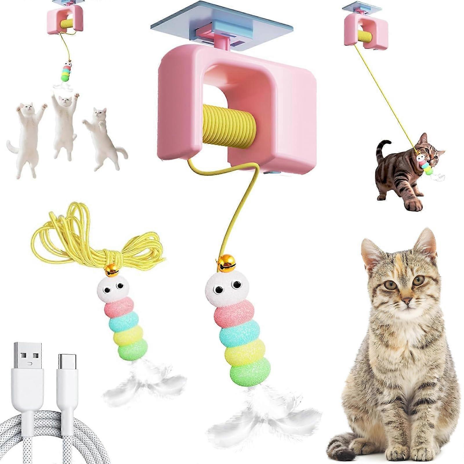 Hands Automatic Ceiling Cat Toy with Quiet Durable Rope, Interactive Indoor Hanging Design
