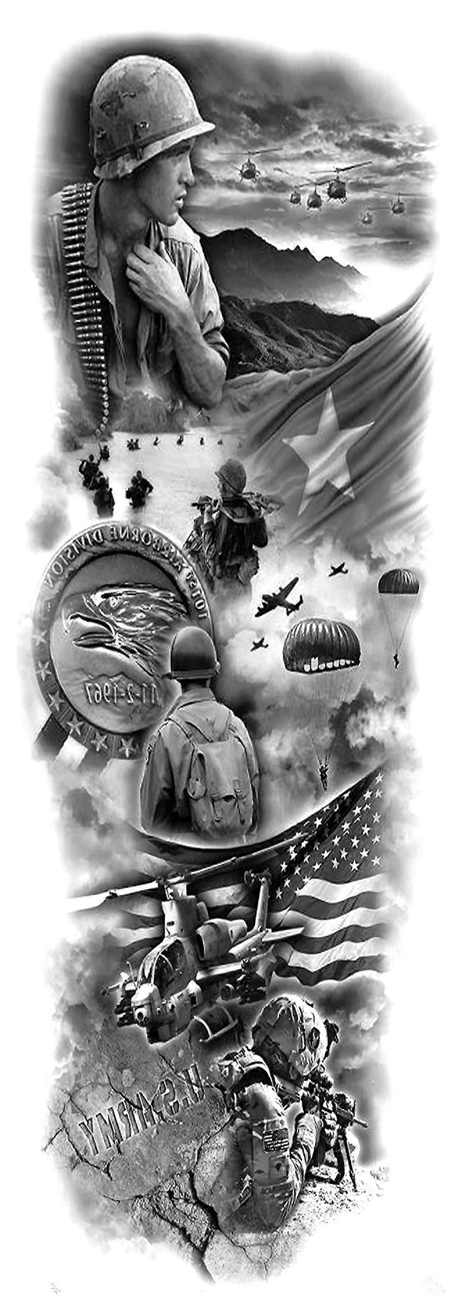 Extra Large Waterproof Temporary Tattoos Full Arm Military Designs 4 Sheet Nontoxic Value Pack