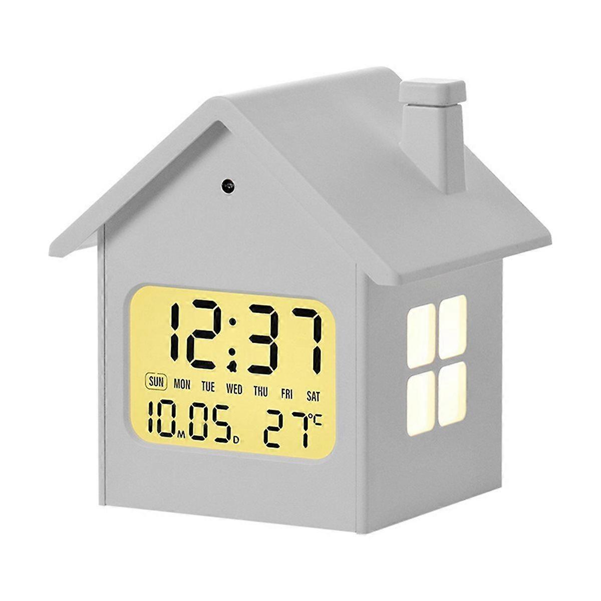 Home Decor House-Shaped Clock Multifunctional Children'S Clock Bedside Clock with Night Light and L
