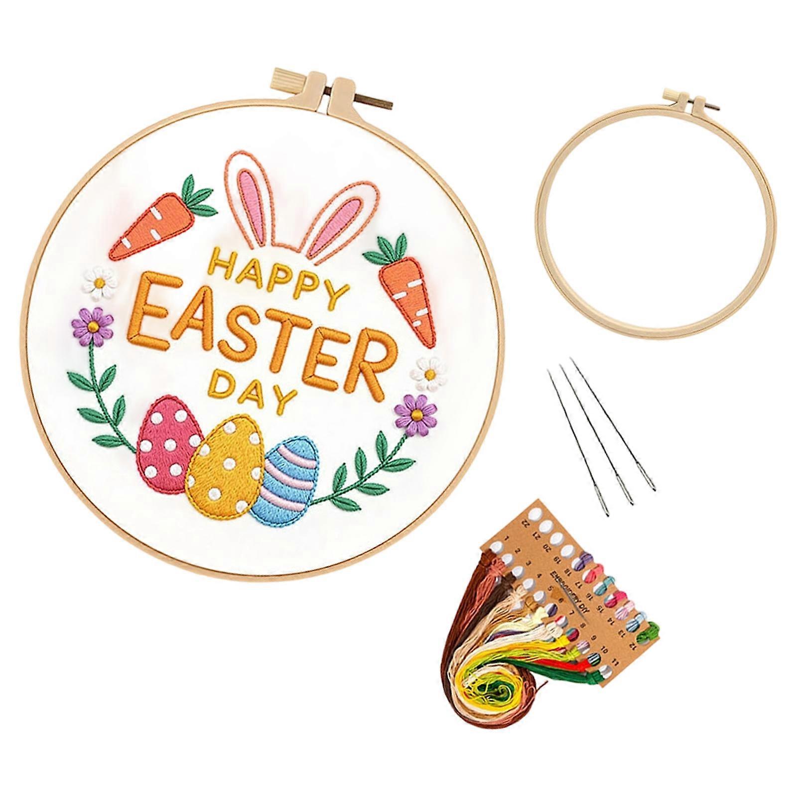 Easter Pattern Embroidery Set Beginner Embroidery Craft Set with Stitching Hoop Instruction Thread Needle for Sewing Multicolor