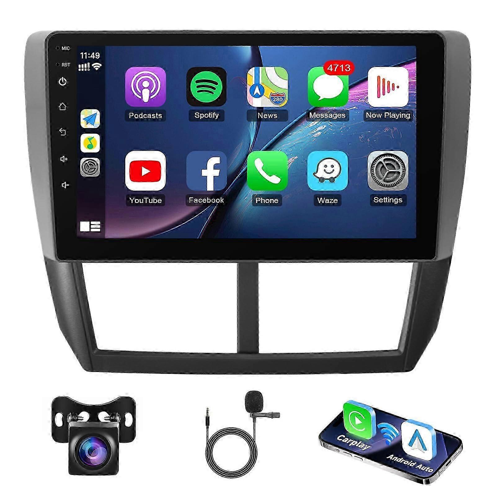 Central multimídia Android para Subaru Forester 2008-2012, WRX e Impreza, com tela sensível ao toque IPS de 9 polegadas, CarPlay sem fio, Android Auto e GPS.