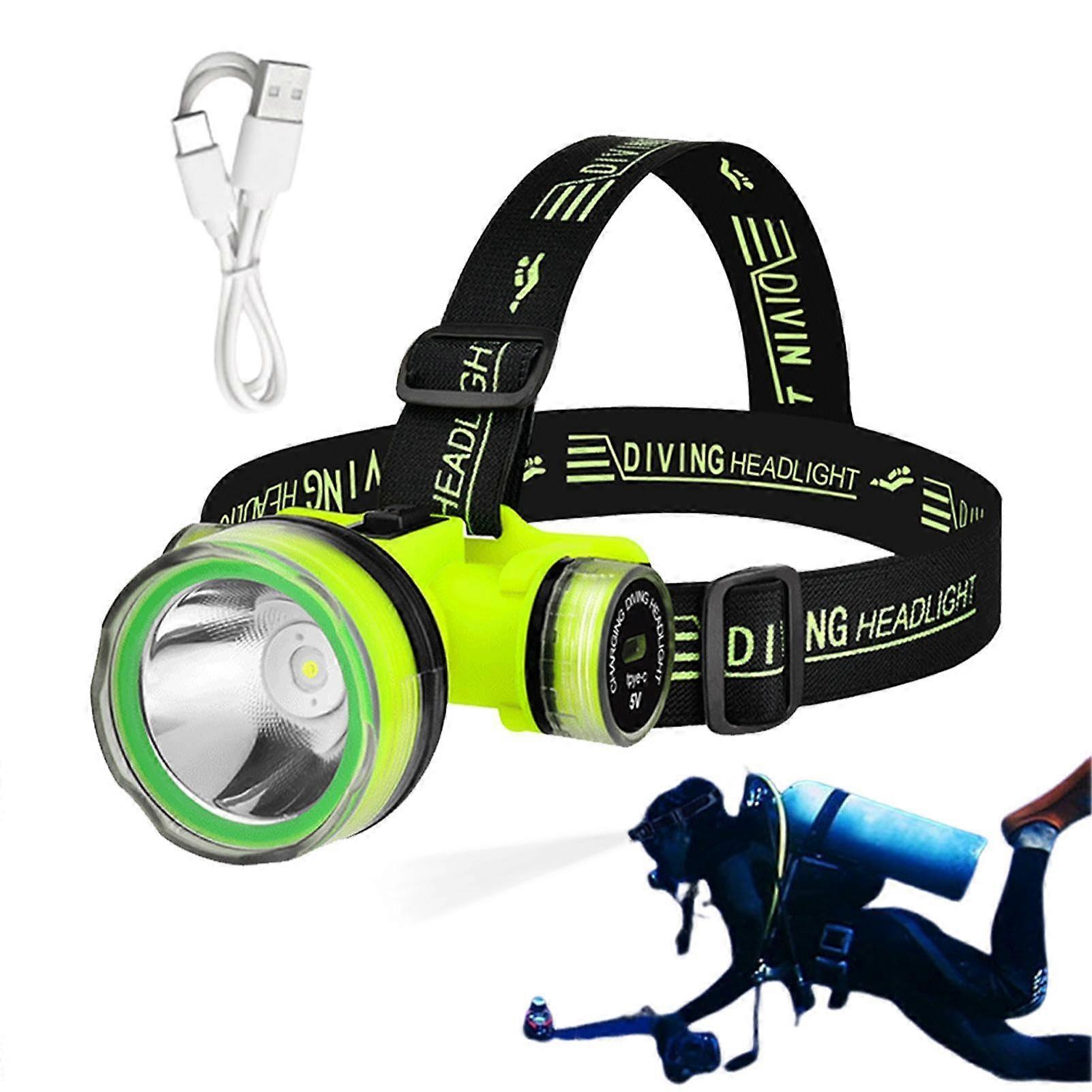 LED Diving Flashlight 350m LongRange Waterproof Rechargeable Headlamp with Dual Brightness Modes