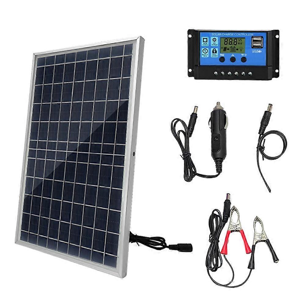 12V 10W Solar Panel Kit with LCD Controller, Weatherproof Compact Power System for Camping and Car