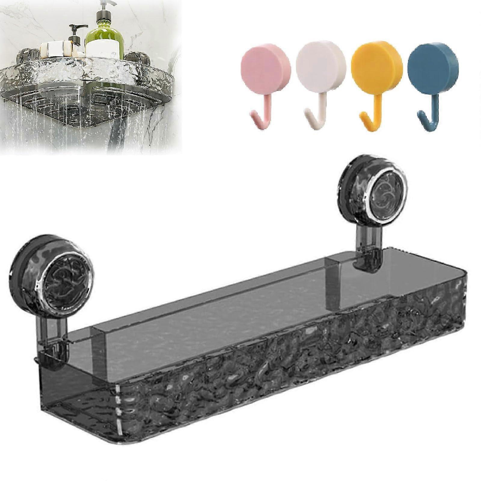Grey Rectangular Shower Caddy with Suction Cup, Large Capacity NoDrill Bathroom Shelf Organizer