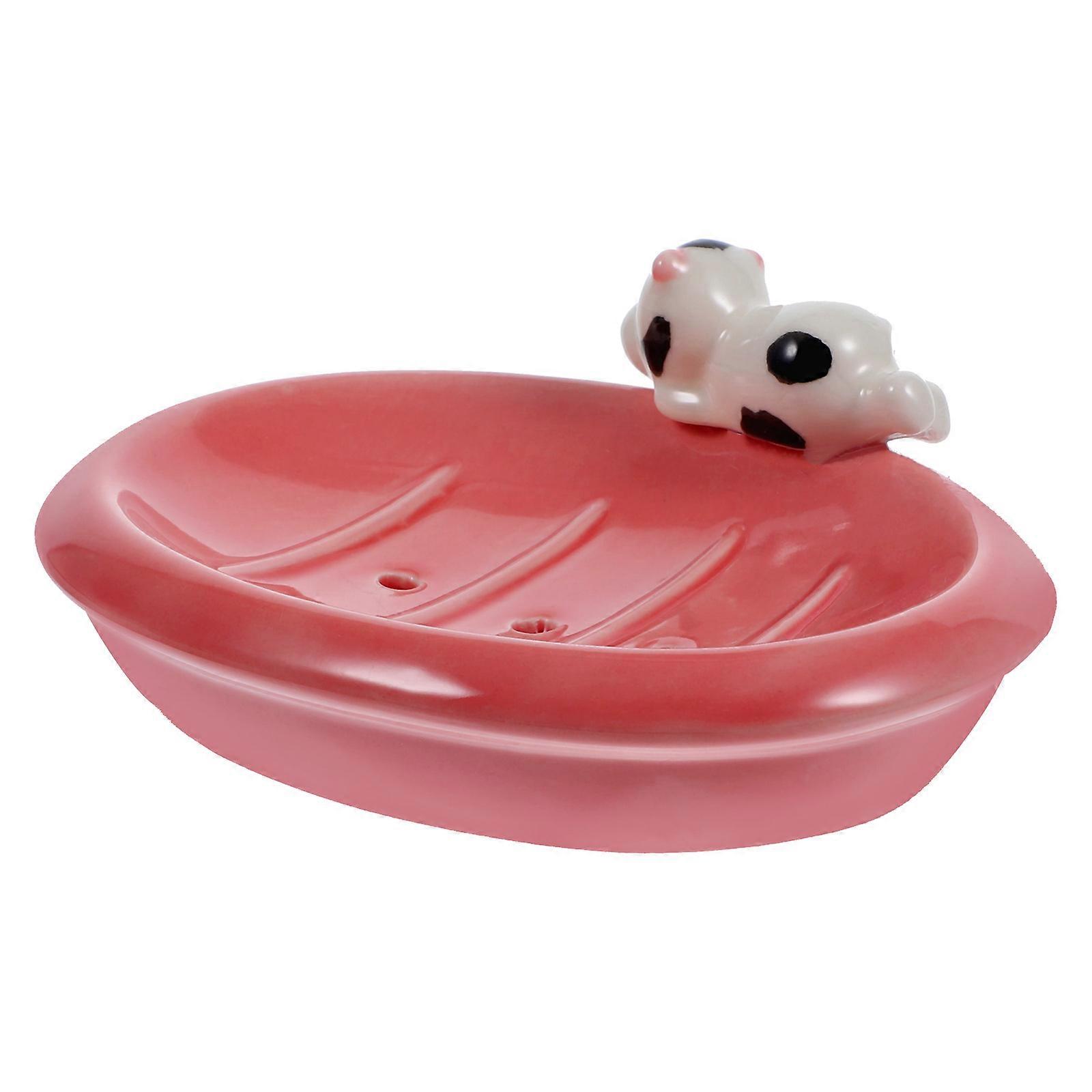 Ceramic Soap Holder Red for Household Soap Draining Tray