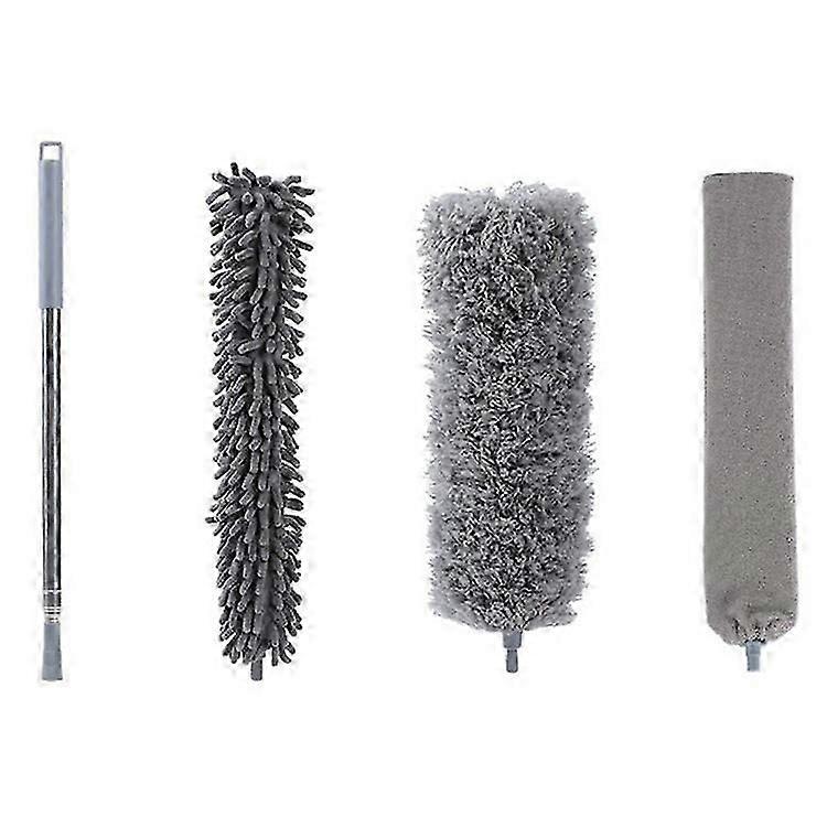 3-in-1 microfiber extendable duster set with telescopic handle and flexible electrostatic dusting brush.