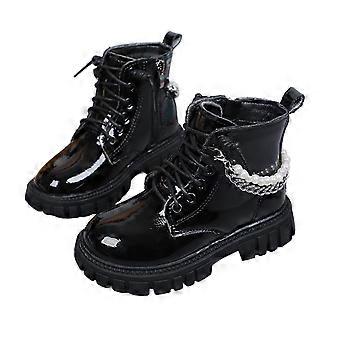 Mädchenstiefel, Glitzer-Perlen-Ankle-Boots im britischen Stil, kurze Stiefeletten für Herbst und Winter, aus dickem Leder, Größe 4-4,5 Jahre, Schwarz