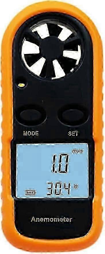 Mini digital LCD anemometer with backlight, measuring wind speed from 0-30 m/s.