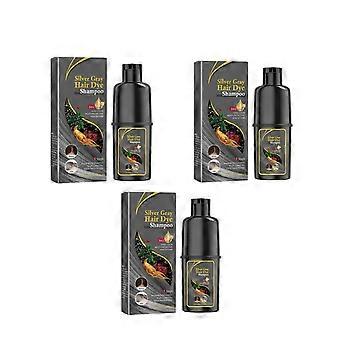 Shampoo voor grijs haar (3 stuks), permanente zilvergrijze kleur, snelle dekking, natuurlijke kruideningrediënten