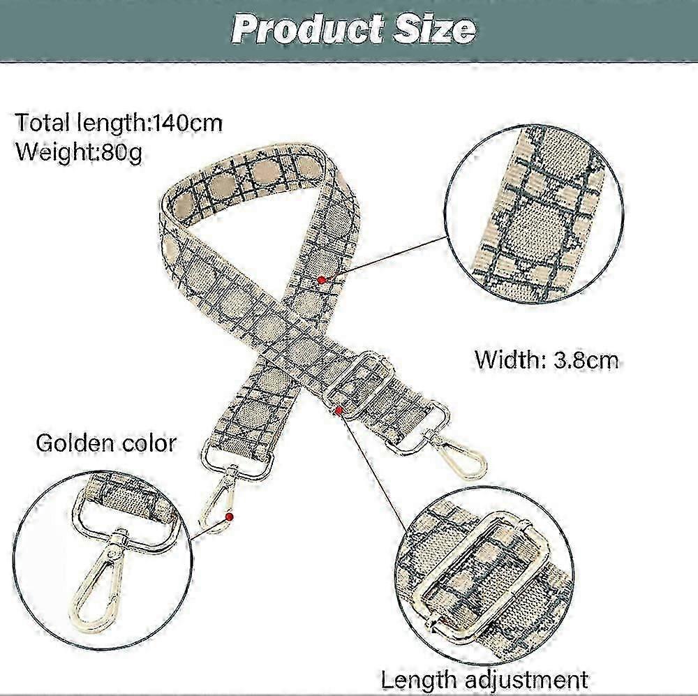 Adjustable Wide Shoulder Bag Strap, Grid Pattern, Polyester, 130-140cm, for Handbags Totes Crossbody Bags