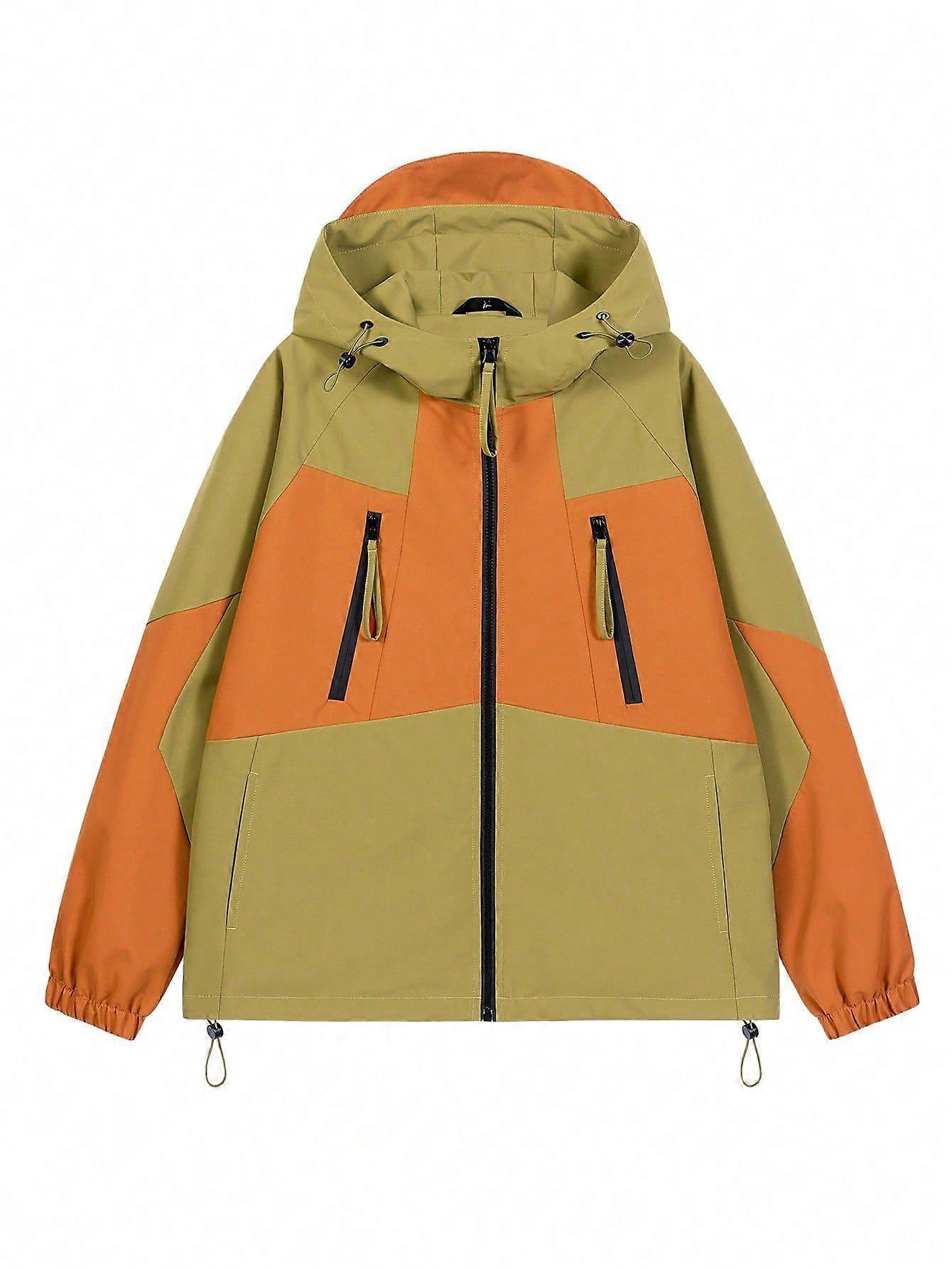 Men Colorblock Drawstring Hooded Jacket