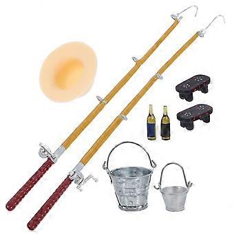 Speelgoed Vissen Speelgoed Ornament Mini Fishing Pole Miniatuur Hengel Doll House Decoratie Vissen Spel Speelgoed
