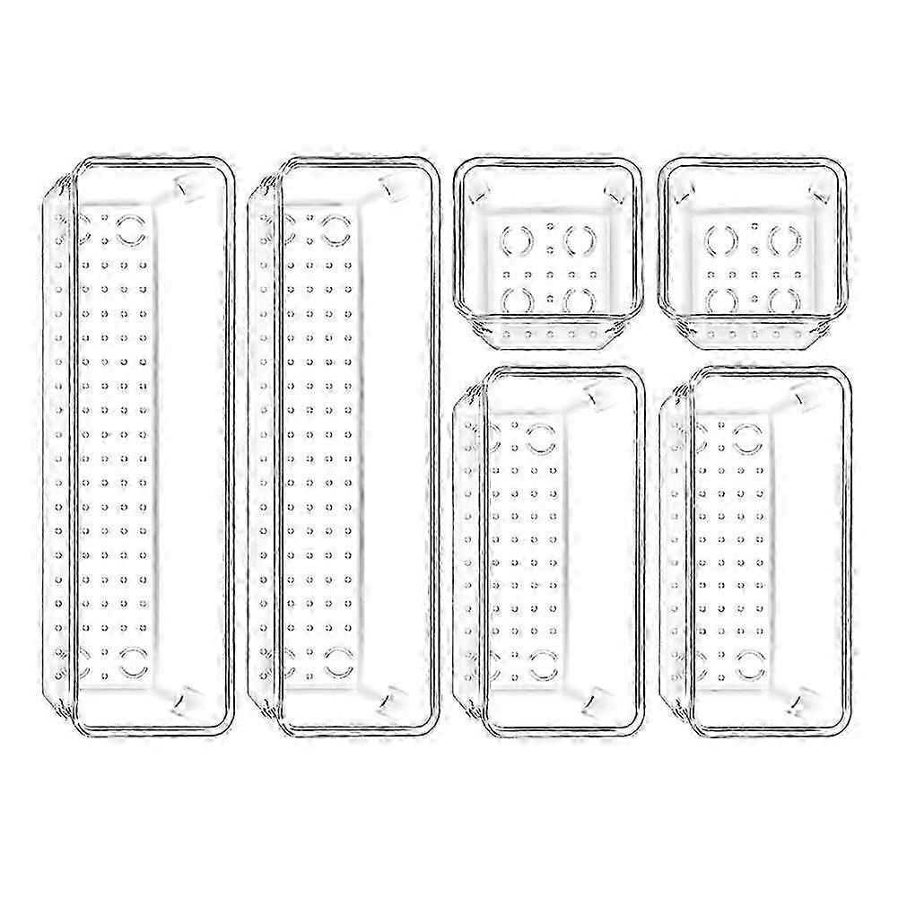 6pcs Plastic Drawer Organizers, 3 Sizes Transparent