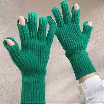 Women's Knitted 2-Fingerless Touchscreen Gloves - Stretchy Soft Warm, Wind Resistant for Winter Motorcycle Riding and Outdoor Activities, 1 Pair