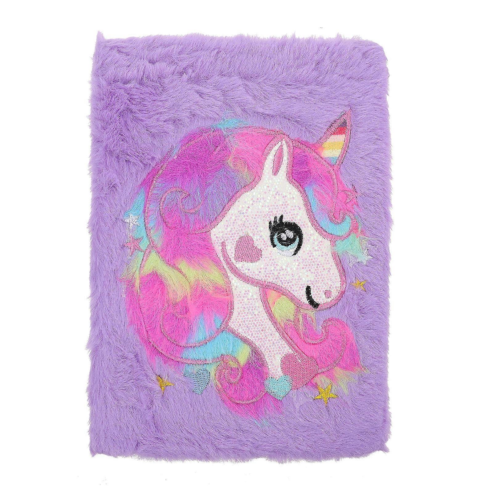 Unicorns Pattern Plush Cover Notebook for Writing Use Decorative Diary
