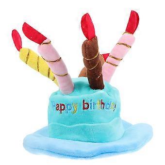 Entzückende Katze Hund Haustier Alles Gute zum Geburtstag Party Hut mit Kuchen und 5 bunten Kerzen Design Cosplay Kostüm Accessoire Kopfbedeckung (Blau)