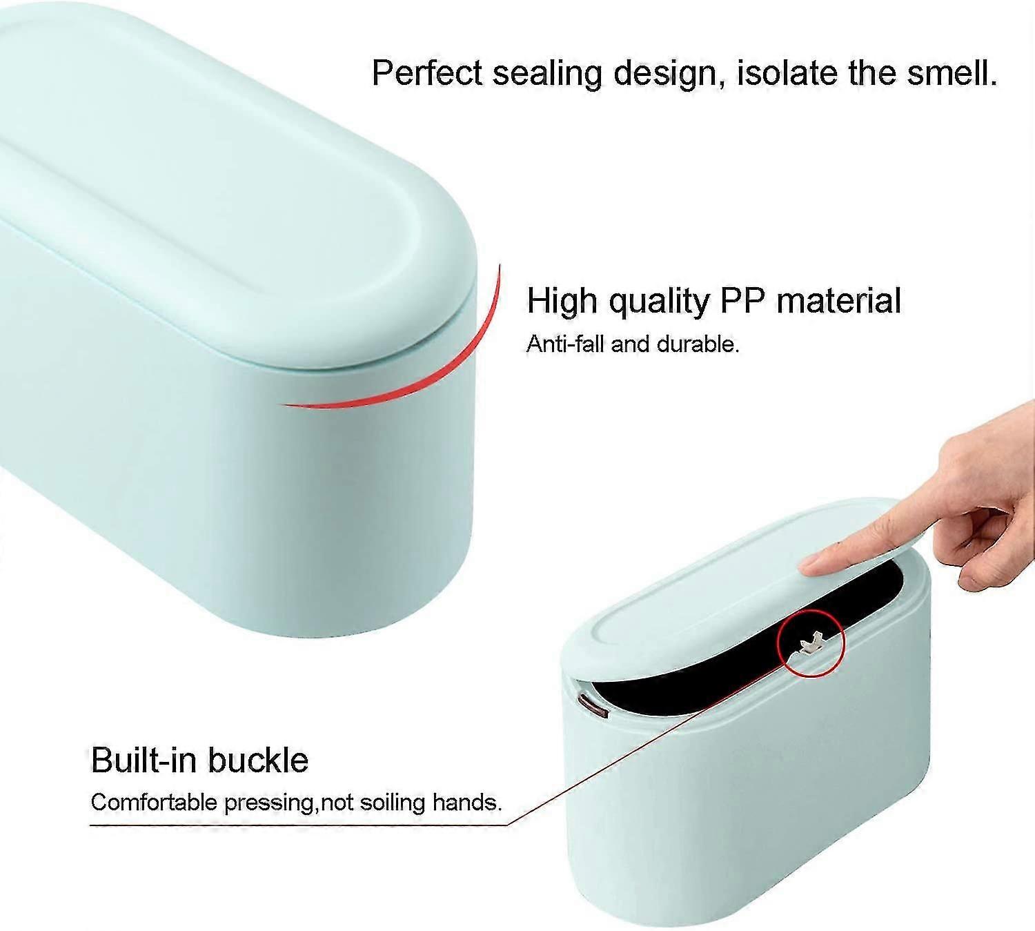 Small Tabletop Trash Can With Push Button Lid For Office, Bathroom, Kitchen