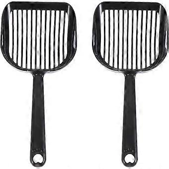Set di 2 palette portatili per lettiera per gatti, con impugnatura comoda, in plastica nera, per uso domestico, per una pulizia pratica della lettiera, facile da impugnare.