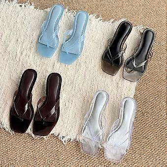 Transparente Zehentrenner mit Blockabsatz für Damen, bequeme Jelly-Sandalen mit eckiger Zehenpartie