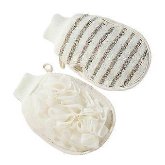 2Pcs Flax Exfoliating Gloves for Body Scrubbing – Dual-Sided Bathing Mitts, Breathable & Skin-Friendly, Compact for Travel