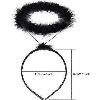 Paquete de 2 diademas con halo de ángel, diadema de ángel con plumas, diadema con halo negra, accesorio para disfraz de Halloween y Navidad, accesorios para fiestas (negro)
