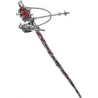 Dark Raven Rose Cross Hair Stick Alloy Silver Gothic for Women