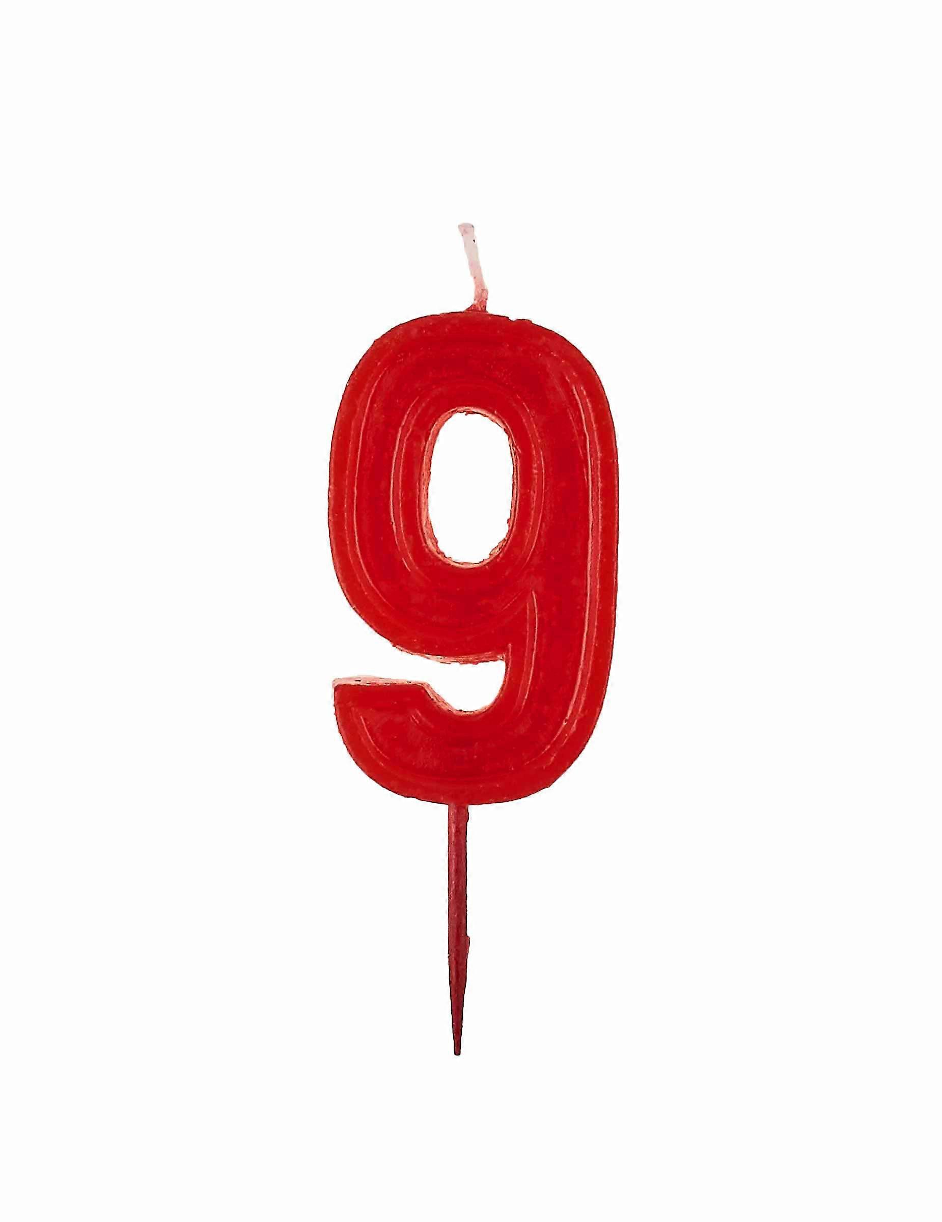 Rød, glitrende tal-stearinlys "9" til fødselsdag.