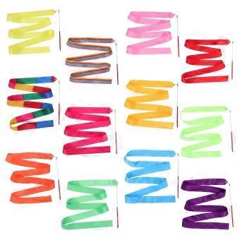 12 Pcs Kids Play Sets Streamers A Stick Ribbon Stick Rhythmic Gymnastic Ribbon Dance Ribbons Streamers Gym Ribbon-ag