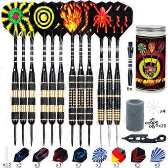 Dartpijlen set van 12 stuks met metalen punt, 20/24/26 gram, inclusief accessoires