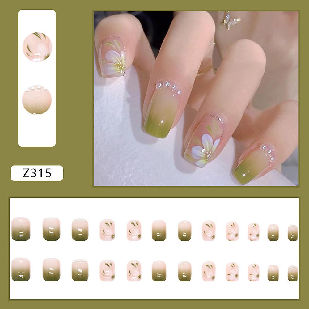 Spring Fresh Green Gradient False Nail Durable & Never Splitting Com