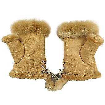 Half Finger Gloves Winter Warm Gloves Faux Rabbit Fur Fleece Lined Gloves  Khaki