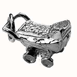 Silver 8x12mm solid Pram Pendant or Charm
