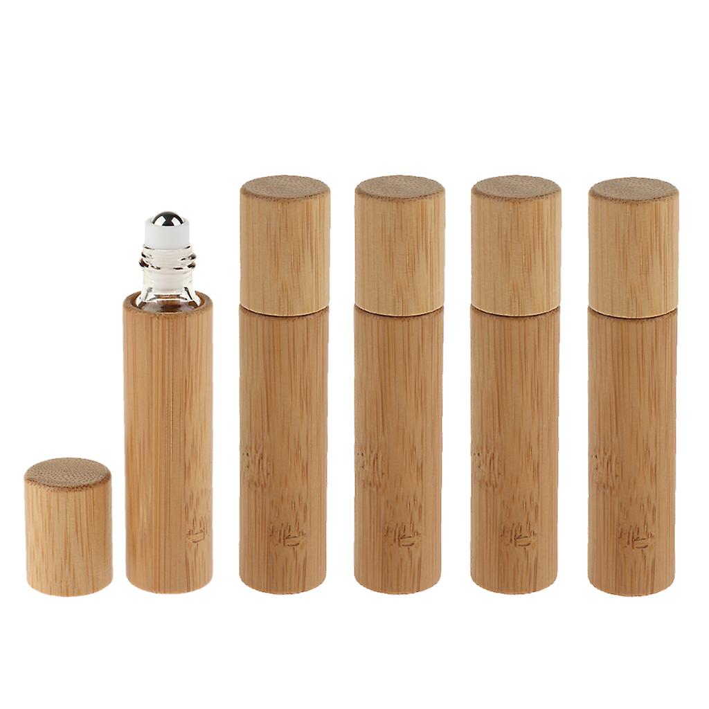 5 x 10ml Natural Bamboo Refillable Empty Sample Essential Oil Roll on Bottle