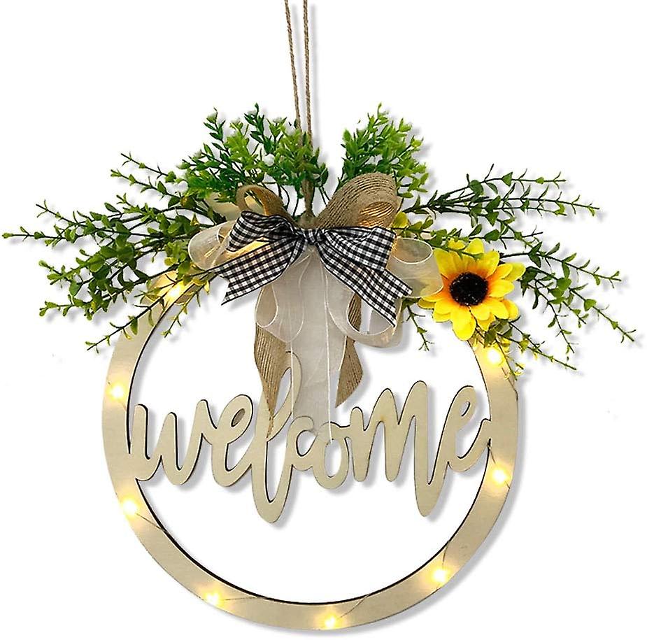 Wooden Welcome Sign with LED String Lights, 30cm Decorative Door Garland for Porch and Home Entryway Decor