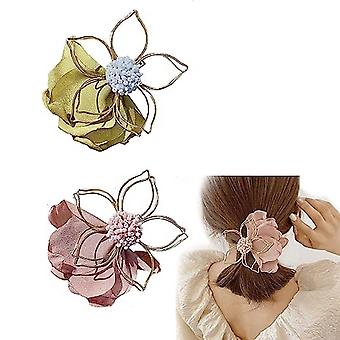 2 Pcs Metal Flowerhair Clips For Women Duckbill Hair Claw Clips Side Slide Metal Hair Clips For Thick-green, Pink