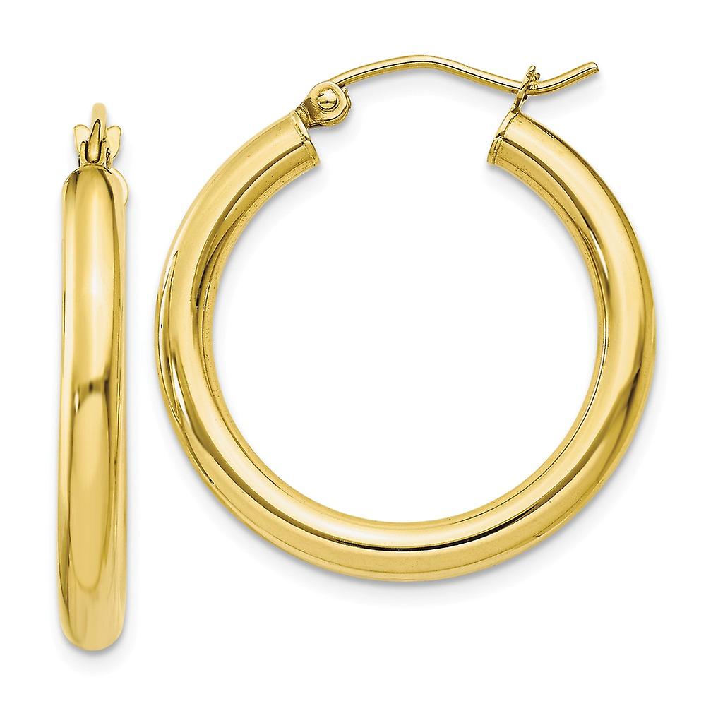 10k Yellow Gold Hollow Hinged post Polished 3mm Round Hoop Earrings 20x24.68mm Wide 3mm Thick-Hoop Earring for Women