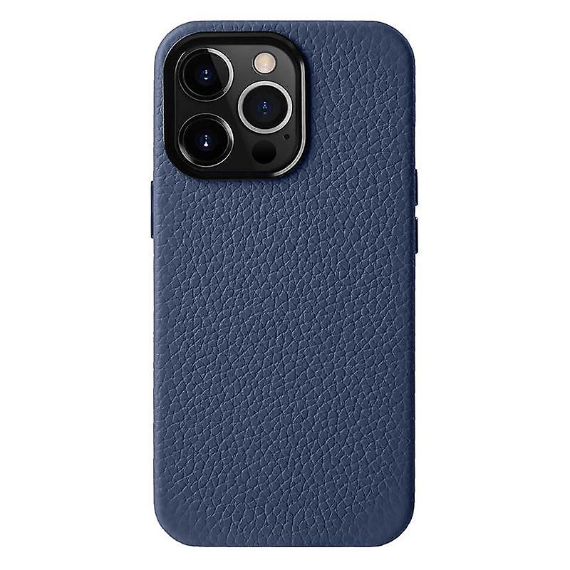 For iPhone 14 Pro Metal Lens Frame Phone Case Genuine Cow Leather+Microfiber Leather+PC Phone Cover