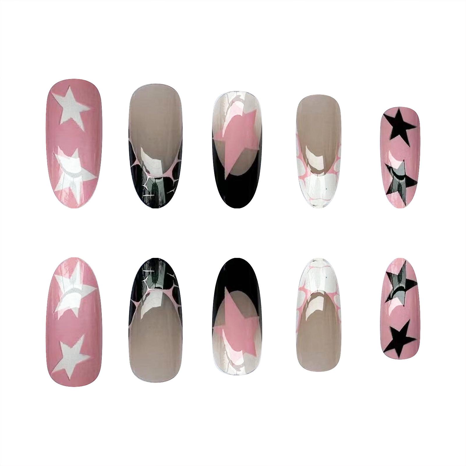 Black & Pink Almond False Nails Durable & Never Splitting Fake Nails